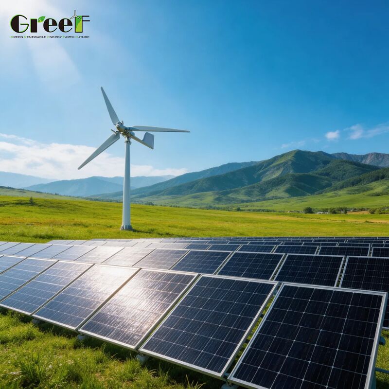 नेट मीटरिंग आईपी66 सुरक्षा और बड़े पैमाने पर ऊर्जा समाधानों के लिए लाइफपीओ4 बैटरी के साथ ग्राउंड माउंटिंग हाइब्रिड विंड सोलर सिस्टम